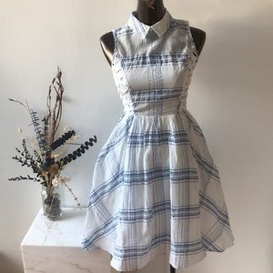 Anthropologie Moulinette Soeurs White and Blue Plaid Sleeveless Midi Dress